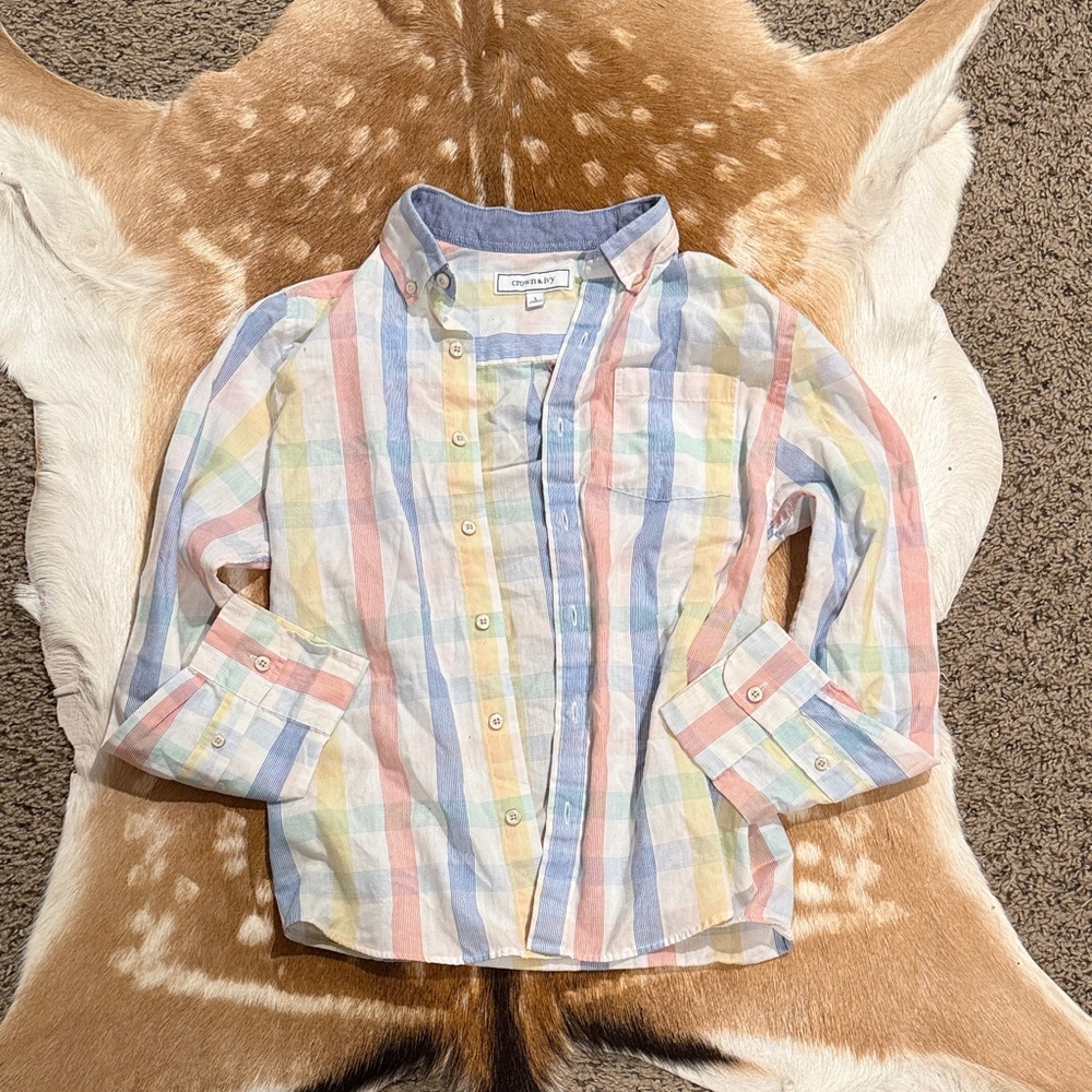 Crown & Ivy Pastel Plaid Kids Button Down Shirt